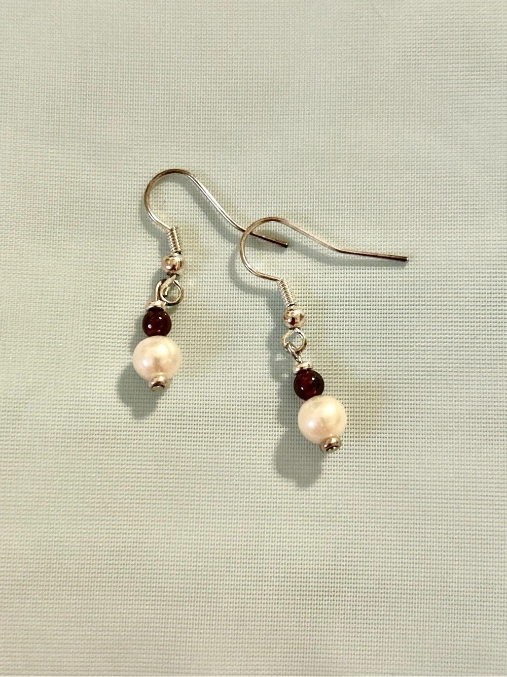 Pearl Bead Drop Earrings in White & purple
